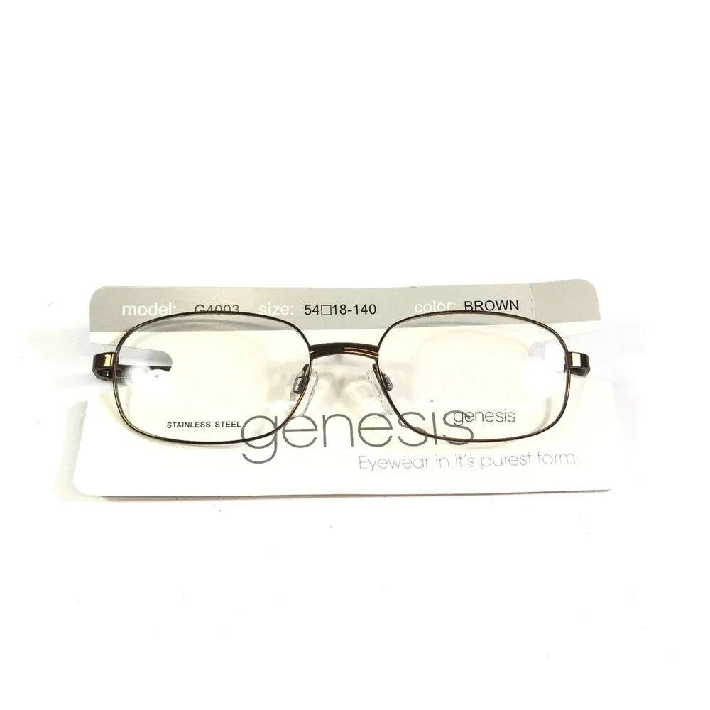 Genesis Eyeglasses Frames G4003 BROWN Shiny Oval Wire Rim 54-18-140